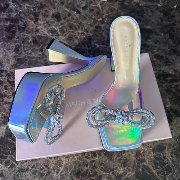 Mach & Mach Double Bow Platform Slide Sandals Iridescent - Picture 6 of 9